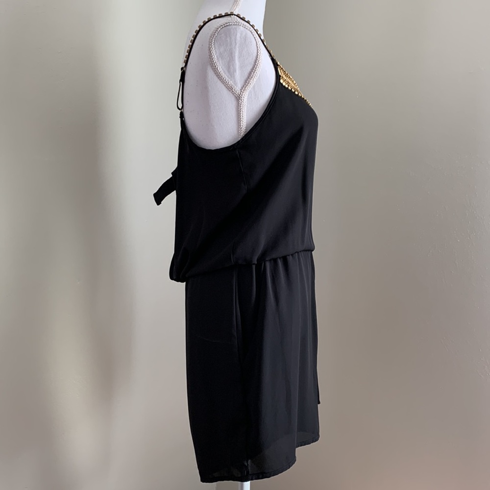ROMEO & JULIET Couture Gold Beaded Open Back Black Romper - Picture 8 of 13